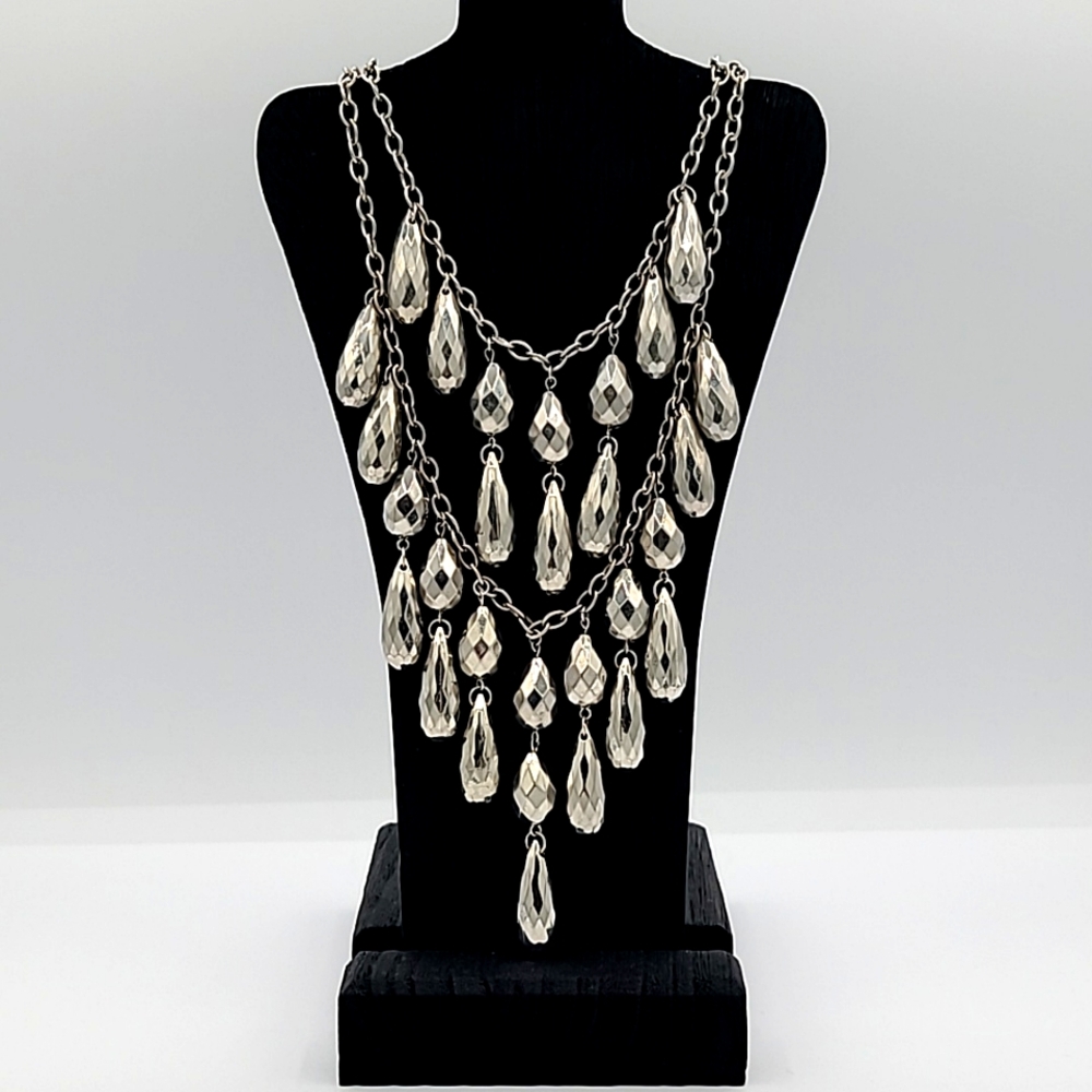 Chandelier layered silver necklace